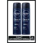 NIVEA MEN Erkek Sprey Deodorant Deep Dimension Aktif Karbon 150ml, 72 Saat Anti-perspirant Koruma, X2 Adet P00400