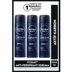 NIVEA MEN Erkek Sprey Deodorant Deep Dimension Aktif Karbon 150ml, 72 Saat Anti-perspirant Koruma, X3 Adet