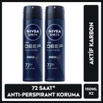 NIVEA MEN Erkek Sprey Deodorant Deep Dimension Aktif Karbon 150ml, 72 Saat Anti-perspirant, X2 Adet, Maskülen Koku, Ter Kokusu, Terleme Karşıtı