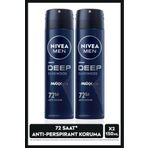 NIVEA Men Erkek Sprey Deodorant Deep Dimension Aktif Karbon 150ml, 72 Saat Anti-perspirant, X2 Adet