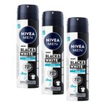 NIVEA MEN Erkek Sprey Deodorant Deodorant Black&White Invisible Fresh 150 ml,72 Saat Anti-Perspirant Ter ve Ter Kokusuna Karşı Koruma,Kıyafetlerde Leke Bırakmaz,Etil Alkol İçermez (3 paketi)
