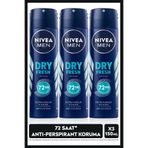 NIVEA MEN Erkek Sprey Deodorant Dry Fresh 150ml, 72 Saat Terlemeye Karşı Koruma, Alkolsüz, X3 Adet