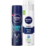NIVEA Men Erkek Sprey Deodorant Dry Fresh 72 Saat Anti-perspirant Koruma 150ml ve NIVEA Men Hassas Tıraş Jeli 200ml, Hassas Ciltlere Özel Hızlı Koruma, Yanma Karşıtı, Alkolsüz Formül