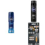 NIVEA MEN Erkek Sprey Deodorant Fresh Active 150ml + Tıraş Jeli Deep Dimension 200ml + BIC Hybrid 5 Flex Erkek Tıraş Bıçağı 1 Sap ve 2 Yedek Başlık (5 Bıçak)