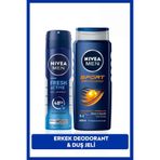 NIVEA MEN Erkek Sprey Deodorant Fresh Active 150ml ve Sport Duş Jeli 500ml, Erkeksi Koku, Alüminyumsuz