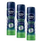 NIVEA MEN Erkek Sprey Deodorant Fresh Sensation 150 ml, Ter ve Ter Kokusuna Karşı 72 Saat Anti-perspirant Koruma, Ferah Koku (3 paketi)