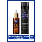 NIVEA MEN Erkek Tıraş Jeli Deep Dimension 200ml ve Q10 Kırışıklık Karşıtı Çift Etkili Cilt Serumu 30ml