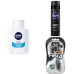 NIVEA Men Hassas Serinletici Tıraş Sonrası Balsam 100 ml, Hassas Ciltler, Alkolsüz Formül, Hızlı Emilir + Tıraş Jeli Deep Dimension 200ml + BIC Flex 4 Erkek Tıraş Bıçağı 3'lü Blister (4 Bıçak)