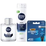 NIVEA Men Hassas Tıraş Sonrası Losyon 100 ml, Hassas Ciltler, Alkolsüz Formül, Hızlı Emilir + Tıraş Jeli 200 ml + BIC Hybrid 3 Flex 4'lü Yedek Tıraş Bıçağı Kartuşu