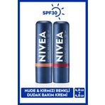 NIVEA Nude Ve Kırmızı Renkli Nemlendirici Dudak Bakım Kremi 4.8gr, Spf30 Güneş Koruyucu, Allık Etkisi