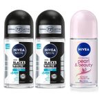 Nivea Pearl Beauty 50 ml Kadın Roll On Deodorant ve Men Black White Invisible Fresh 50 ml Erkek Roll On Deodorant
