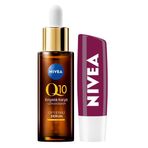 Nivea Q10 Kırışıklık Karşıtı Çift Etkili Cilt Serumu 30ml, Böğürtlen Işıltılı Dudak Bakım Kremi