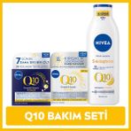 Nivea Q10 Yüz ve Vücut Bakım Seti, SPF30 Güneş Koruyucu Gündüz Yüz Kremi, Yenileyici Gece Kremi ve Sıkılaştırıcı Vücut Bakım Losyonu 250ml