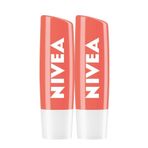 NIVEA Şeftali Nemlendirici Dudak Bakım Kremi Ve Parlatıcısı 4.8gr, Şeftali Kokusu, Mercan Renk, X2 Adet