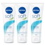 NIVEA Soft Nemlendirici Bakım Kremi 75ml, Jojoba Yağı, E Vitamini, Yüz Vücut El, Yumuşak Cilt, X3 Adet,Avantajlı Set