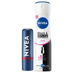 NIVEA SPF30 Kırmızı Renkli Dudak Bakım Kremi,4,8gr+ NIVEA Kadın Sprey Deodorant Black&White Invisible Clear 150 ml