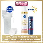 Nivea SPF30 Luminous630 Leke Karşıtı CC Krem Orta Ton 40ml ve Kırmızı Renkli Dudak Kremi, Pamuk Hediye