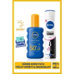 NIVEA SUN Güneş Koruyucu Vücut Spreyi 200ml ve Deodorant Black&White Invisible Fresh 150ml, Çanta Hediye