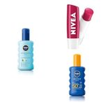 NIVEA SUN Güneş Sonrası Serinletici ve Ferahlatıcı Sprey 200ml + Kiraz Dudak Bakım Kremi (4,8gr) + SPF50 Yüksek Güneş Koruyucu ve Nemlendirici Vücut Spreyi 200ml