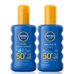 NIVEA Sun SPF 50+ Koruma & 48 Saat Nemlendirme Güneş Kremi Sprey 200 ml ve NIVEA Sun SPF 50+ Koruma & Bakım Çocuk Güneş Spreyi 200 ml