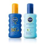 NIVEA Sun SPF 50+ Koruma & Bakım Çocuk Güneş Spreyi 200 ml, Ekstra Suya Dayanıklı Renkli Nemlendirici Güneş Kremi, Çok Yüksek Güneş Koruyucu ve Nivea Sun Güneş Sonrası Nem Spreyi 200 Ml