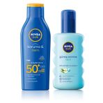 NIVEA Sun SPF 50+ Koruma & Nem Güneş Losyonu 200- ml, Suya Dayanıklı Nemlendirici Güneş Kremi, Çok Yüksek Koruma, 48 Saat Nemlendirme,Güneş Koruyucu ve Nivea Sun Güneş Sonrası Nem Spreyi 200 Ml