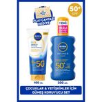 NIVEA SUN SPF50+ Çocuklara Özel Yüksek Güneş Koruyucu Krem ve Nemlendirici Sprey 200ml,Plaj Çantası Hediye