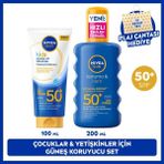 Nivea Sun SPF50 Çocuklara Özel Yüksek Güneş Koruyucu Krem ve Nemlendirici Sprey, Plaj Çantası Hediye