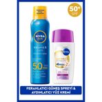 NIVEA Sun SPF50 Güneş Koruyucu Ferahlatıcı Sprey 200ml ve Luminous630 Skin Glow Aydınlatıcı Yüz Kremi 40ml Set
