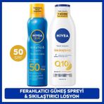 Nivea Sun SPF50 Güneş Koruyucu Ferahlatıcı Sprey 200ML ve Q10 7 Günde Sıkılaştırıcı Vücut Losyonu 250ML