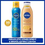 Nivea Sun SPF50 Güneş Koruyucu Ferahlatıcı Sprey 200ML ve Q10 Sıkılaştırıcı Bronzluk Vücut Losyonu 250ML
