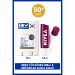Nivea Sun SPF50 Güneş Koruyucu Kore Stick Yüz Kremi 15GR ve Böğürtlen Renkli Nemlendirici Dudak Kremi