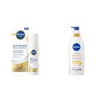 NIVEA SUN SPF50 Güneş Koruyucu Nemlendirici Primer Makyaj Bazı 30ml ve Q10 Sıkılaştırıcı Vücut Losyon400ml