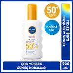 Nivea SUN SPF50 Hassas Ciltler İçin Güneş Koruyucu Sprey 200ml, Suya Dayanıklı, Güneş Alerjisine Karşı Etkili, Kokusuz