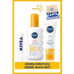 NIVEA SUN SPF50+ Hassas Güneş Koruyucu Sprey, Yüz Güneş Koruyucu, Renksiz Dudak Kremi, Plaj Çantası Hediye