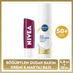 Nivea Sun SPF50 Primer Nemlendirici Makyaj Bazı 30 ml Ve Böğürtlen Nemlendirici Dudak Kremi Ve Parlatıcısı