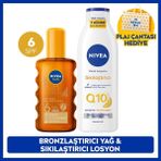 Nivea Sun Spf6 Bronzlaştırıcı Güneş Yağı 200ML ve Q10 Sıkılaştırıcı Vücut Losyonu, Plaj Çantası Hediye
