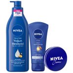 NIVEA Yoğun Nemlendirici El Kremi 75ml + Besleyici Vücut Sütü 400 ml + Nemlendirici Bakım Kremi 30 ml