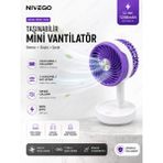 Nivego Nvg Masaüstü 1200 Mah Taşınabilir Şarjlı El Fanı Vantilatörü Soğutucu 3 Kademeli Type C Hızlı Şarj - Beyaz