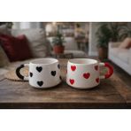 Nivra Grup (2'li Set) El Yapımı Seramik Kupa Bardak –kalp Desenli Kahve & Çay Kupası 190 ml - 2 Adet - Beyaz- Renkli