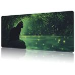 NIYLYNSYN Büyük Mouse Pad Siyah Kedi Genişletilmiş Oyun Klavyesi Masa Matı Kaymaz Kauçuk Dikişli Kenar Masa Pedi Ofis Ev Masaüstü Dekorasyonu için Uygun (34,5 x 15,7 inç)
