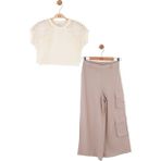 NK 08-14 Yaş Kız Çocuk Vizon-Krem Pantolon-File Bluz Takım - Vizon-Krem - 8 Yaş
