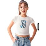 Nk Kids Dijital Baskılı Kristal Taş Baskılı T-Kollu Slim Fitli Kız Çocuk Tişört 8-14 36435 - Ekru - Lacivert - 9 - 10 Yaş
