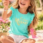 Nk Kids Kız Çocuk Modern Muse Yazılı Yaldızlı Baskılı T-Shirt Yeşil - 13 Yaş