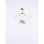 NK Kız Bebek Pamuklu Taşlı Fil Baskılı Tshirt - 12 - 18 Ay - Ekru