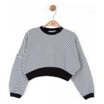 NK Kız Çocuk Pamuklu Çizgili Crop Sweatshirt - Siyah - Beyaz - 4 Yaş