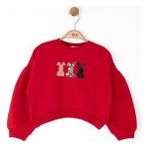 NK Kız Çocuk Pamuklu Orta Kalınlık Tavşan Baskılı Sweatshirt - Kırmızı - 4 Yaş