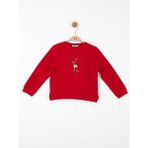 NK Kız Çocuk Parlak Geyik Baskılı Sweatshirt - Kırmızı - 5 Yaş