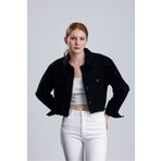 NloveS Siyah Etek Ucu Püsküllü Crop Kot Ceket