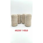 Nlux Bej 1 kg Makrome Tarama Ipi Pamuk 3.0 / 3.5 mm 4X250 gr - Vizon